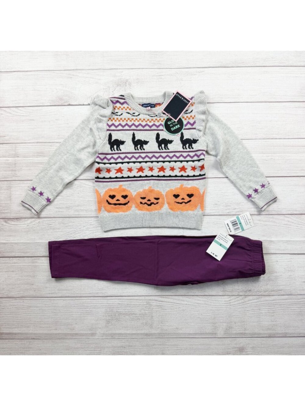 Andy & Evan Glow In The Dark Halloween Sweater Pants Girls Set NWT 5